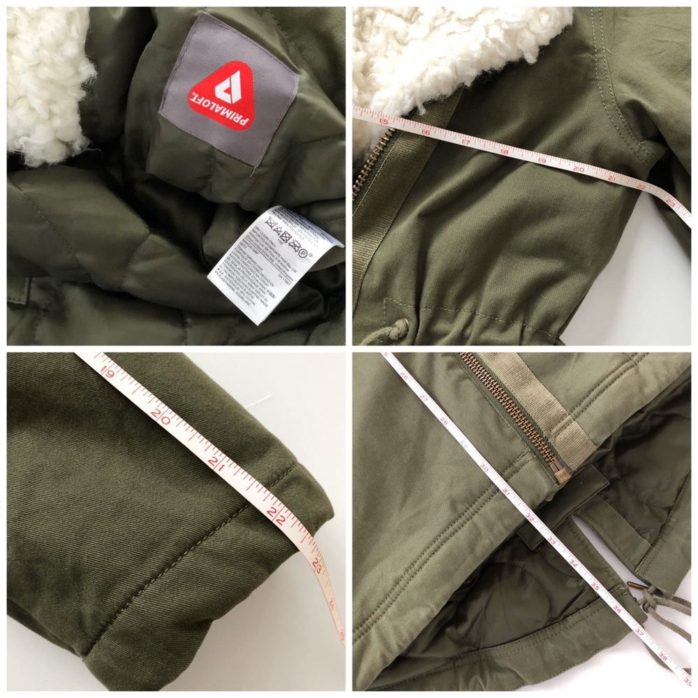 GAP Primaloft Utility Parka Olive Faux Sherpa Trim Size S - Picture 6 of 8